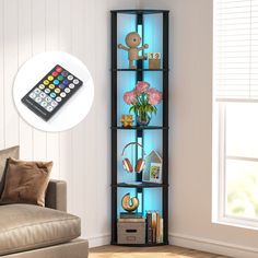 Tribesigns Corner Shelf, Corner Bookshelf Bookcase with 6 Color Lights Tribesigns Glass Display Shelves, Corner Bookshelf, Bookcase Lighting, Corner Display, Open Bookshelves, Corner Bookshelves, Color Lights, Floor Lamp With Shelves, Corner Decor