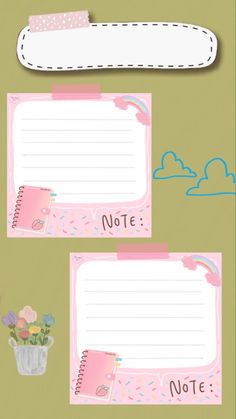 two notepads with flowers and clouds on them, one has a notepad attached to