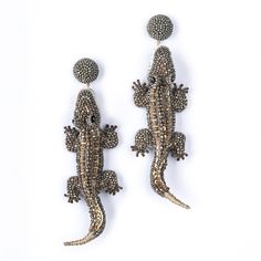 Deepa Gurnani handmade the Alligator earrings in olive color Alligator Earrings, Tooth Crown, Deepa Gurnani, Playful Style, Mild Steel, Handmade Fashion, Conversation Piece, Resort Wear, Alligator