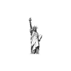 an ink drawing of the statue of liberty holding a piece of paper in her hands