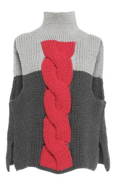 Luxury Textured Knit Wool Sweater, Red Knit Outerwear With Cable Knit Details, Moda Operandi Sweater, Luxury Red Knit Sweater, Vika Gazinskaya, Knitting Fashion Runway Vogue 2022 : 23, Merino Sweater