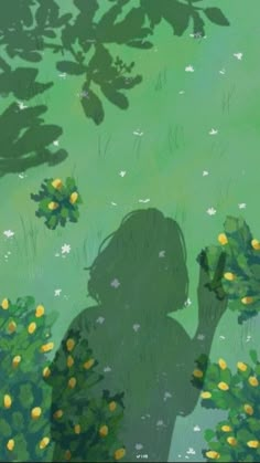 the shadow of a person holding flowers in front of green grass and white daisies