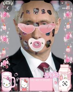 a man with hello kitty stickers on his face