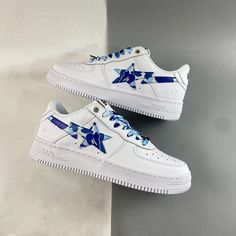 A Bathing Ape Bape Sta Low White ABC Camo Blue Sneakers Bapesta Shoes, Bape Shoes, Bape Sneakers, Ape Bape, Camo Shoes, Star Shoes, Bathing Ape, Star Sneakers