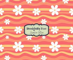 an orange and pink background with white daisies on it, the words designby tea is