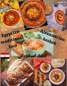 egyptian traditional food is shown in this collage