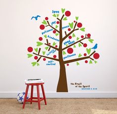 a wall decal with the words love and fruit on it