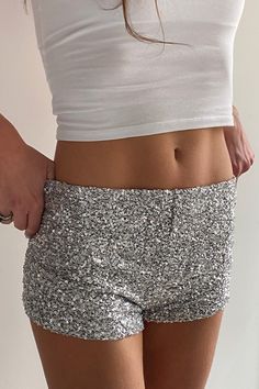 Sequin shorts, elastic waist, short length, slim fit. Flared Joggers, Sequin Shorts, Teenage Girls, Scoop Neck Top, Top Collection, Something Special, Sequin, Scoop Neck, Elastic