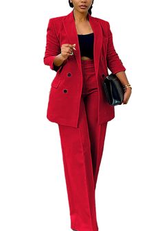 PRICES MAY VARY. MATERIAL: Polyester + Spandex.This double breasted blazer pants set is made of high quality fabric,soft but no stretchy,lightweight and skin-friendly,breathable and comfortable to wear,suit for casual and formal wear FEATURES: Long sleeve,lapel collar,double breasted button,fake decorative pockets,slim fit blazer,loose fit wide leg long pants with pockets,solid color. 2 piece pants suit for women dressy casual,two piece business suit set,office suit set women 2 piece outfits STY Red Pant Suit Women, Chic Office Wear Women, Beige Pant Suit Women, Plus Size Pants Suit, Plus Size Real Estate Agent Attire, Women’s Pantsuit, Fall Suits Women, Semi Formal Black Women, Fall Casual Work Outfits For Women