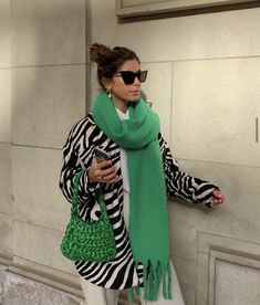 Green Scarf, Estilo Preppy, Stylish Outfit, Outfit Winter, Outfit Inspo Fall, Colourful Outfits, Winter Fashion Outfits