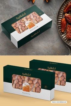 two boxes of nuts on a table next to an image of the same box as shown