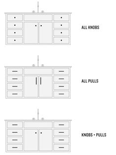 the kitchen cabinets and drawers are labeled