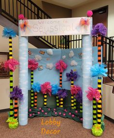 this is an image of a decorated stage for a children's birthday party or baby shower