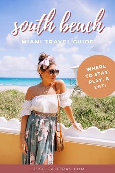 a woman standing in front of the ocean with text overlay that reads, 10 outfit ideas for miami beach