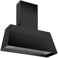 a black stove hood is shown against a white background