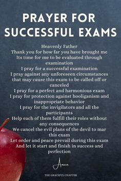 an apple with the words prayer for successful exam