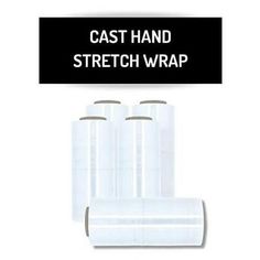 three rolls of white stretch wrap with the words cast hand stretch wrap on top of it