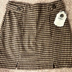 Nwt, Brown Plaid Mini Skirt Preppy Fall Skirt, Preppy Lined Skort For Fall, Preppy Lined Skirt For Fall, Retro Fitted Skort For Fall, Fitted Retro Skort For Fall, Salmon Skirt, Chambray Skirt, Tiered Mini Skirt, Brown Skirt