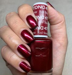 Red Stone #477 Dnd Red Sparkle Gel Polish, Dnd Christmas Red, Red Stone Nails, Dnd Christmas Nails, Dnd Red Gel Polish Colors, Dnd Gel Polish Colors, Dnd Red, Dnd Christmas, Dark Color Nails