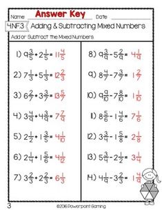 the missing numbers worksheet for adding and subtracting mixed numbers with pictures