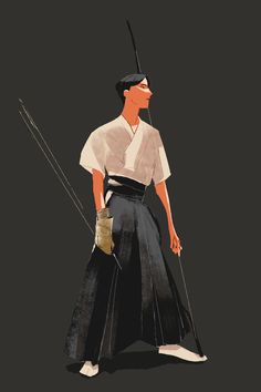 an illustration of a woman holding two ski poles and wearing a white shirt with black pleated skirt