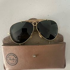 Vintage Aviator Sunglasses In Gold, Comes With Carrying Case. Glasses Are In Very Good Condition, No Scratches On The Lenses And Arms Are Sturdy. Vintage Aviator Sunglasses, Man Ray, Colored Sunglasses, Carrying Case, Aviator Sunglasses, Ray Ban, Sunglasses Accessories, Ray Bans, Lenses