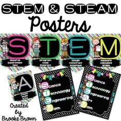 These bright and fresh STEM and STEAM posters are perfect for displaying STEM, STEAM, and the Engineering Process in your classroom! Includes the following:*STEM and STEM summary posters*S,T,E,A,M large pennant posters*Engineering Design Process posters (half-sized)INTERESTED IN STEM FOR THE ENTIRE YEAR?!! Click Below!STEM ALL YEARLooking for MORE Elementary STEM Products?!  Click Below!MORE STEM PRODUCTSThank you so much for visiting my store! Stem Bulletin Boards, Stem Poster, Black Classroom, Elementary Science Experiments, Poster For Classroom, Stem Posters, Steam Classroom, Elementary Stem Activities, Steam Ideas