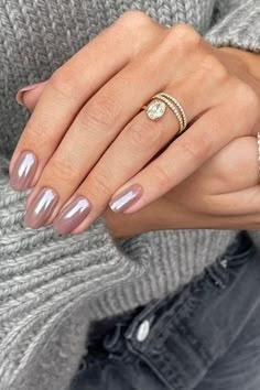 Sparkly Taupe Nails, January Nails Metallic, Wedding Dipped Nails, 2024 Nail Trends Chrome, Mauve Glazed Nails, Oyster Chrome Nails, Irredescent Pink Nails, Dusty Rose Chrome Nails, Sns Dipping Powder Nails Chrome