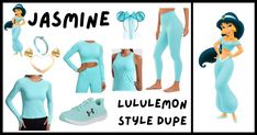 Jasmine Inspired Disneybound Outfits for Disney Fans - Magical Guides Outfits For Disney, Lululemon Crop Top, Amazon Shoes, Long Sleeve Running Shirt, World Trip, Yoga Branding, Teal Shorts