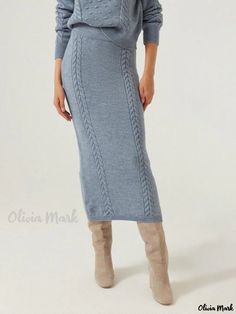 Olivia Mark - Classic Daily Wear High-Waisted Regular Fit Skirt Sweater Knit Skirt, Celana Fashion, Plain Skirt, Drop Shoulder Cardigan, Fit Skirt, Buy Sweaters, Plain Dress, Plus Size Sweaters, Vestido Casual