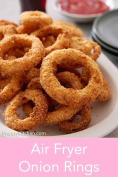 air fryer onion rings on a white plate