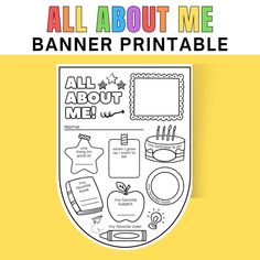 an all about me coloring page with the title'all about me banner printable '