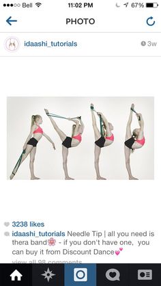 the woman is doing yoga exercises on her cell phone, and has an instagramt to