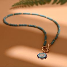 Brand New Beautiful Evil Eye Crystal Necklace With Turkish Handcrafted Beads 4mm Colorful Stone Choker Necklace Round Evil Eye Charm Pendant Turquoise Toggle Necklace Length 17” Stone Choker Necklace, Fiber Necklace, Circle Jewelry, Stone Choker, Toggle Necklace, Neck Choker, Daily Jewelry, Charm Pendant Necklace, Evil Eye Pendant