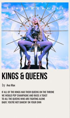 the poster for kings and queens shows a woman sitting on a chair with swords in her hands