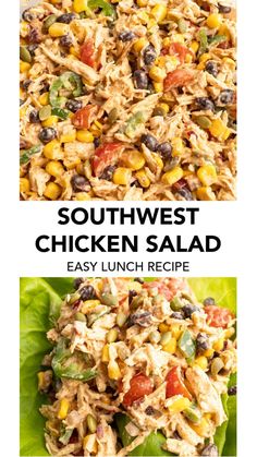 southwest chicken salad with lettuce and black beans in the middle, on top of lettuce leaves