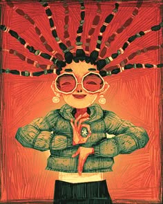 a painting of a woman wearing sunglasses and holding her hands on her hipster's back