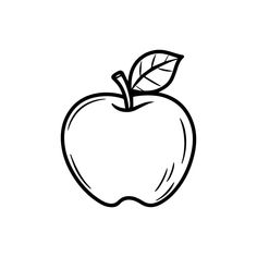 an apple with a leaf on the top is drawn in black and white by hand