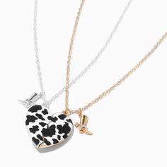 Claire's Best Friends BFF Boot Cow Print Split Heart Pendant Necklaces - 2 Pack Bff Necklaces For 2 Best Friends, White Charm Necklace For Best Friend's Valentine's Gift, Matching Jewelry Best Friends, Friendship Necklaces For 2, Pride Projects, Bestie Necklaces, Ella Jane, Country Best Friends, Bff Stuff