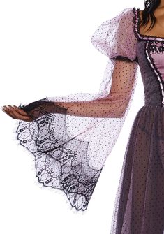 Look bleak yet chic in this maxi dress that has a sheer mesh construction, a swiss dot pattern, is fully lined on the bodice, has an interlocking ribbon design, structured boning, puffy sleeves with an eyelash lace trim, and a back zipper closure. Dress And Gloves, Dress With Puffy Sleeves, Mesh Maxi Dress, Swiss Dot, Puffy Sleeves, Ribbon Design, Mesh Dress, Kawaii Fashion, Online Boutique