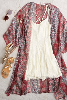 AEO Lace Cross-Back Dress, Cream Make a summer statement in #AEOSTYLE. Boho Mode, Boho Styl, Mode Boho, Dress Cream, Mode Inspo, Shoes Woman, Heels Black