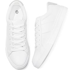 PRICES MAY VARY. WIPE-FRIENDLY SYNTHETIC LEATHER - The womens white sneakers, made of soft synthetic leather, are water-resistant and easy to wipe clean with a long-lasting design. They are also designed with adjustable lace-up for a customized fit. SOFT & COMFORTABLE - These women's white tennis shoes provide a luxuriously comfortable and soft wearing experience, showcasing meticulously crafted features such as padded memory foam and a plush collar. Rest assured, walking in them is a truly comf Womens White Sneakers, Timeless Shoes, Creative Shoes, White Tennis Shoes, Casual Slip On Shoes, Shoes Hack, Low Top Shoes, Minimalist Shoes, Latest Shoe Trends