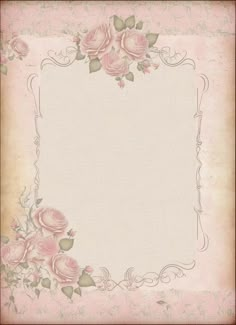 an old fashioned photo frame with roses on the edges and scrolls around it, in pink tones