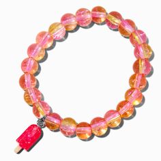 Claire's Pink Popsicle Charm Beaded Stretch Bracelet Casual Plastic Jewelry For Summer, Kawaii Bracelet, Claire's Accessories, Piercing Kit, Kandi Bracelets, All Pink, Kawaii Jewelry, Frozen Treat, Fashionable Jewelry