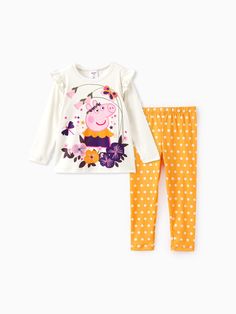 Blossom with cuteness with this Peppa pig Toddler T-Shirt and leggings set.
* Fabric characteristics: Soft and comfortable
* Piece of product: 1 T-shirt and 1 Leggings 
* Neckline: Crew neck
* Style: Floral elements and Peppa pig character prints 
* Fit: Regular Character Prints, Pig Girl, Pig Character, Floral Elements, Leggings Set, Peppa Pig, Outfits With Leggings, Casual Fall, Toddler Girl