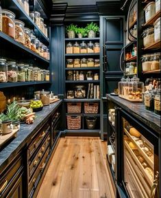 the pantry is stocked with many different types of food and spices, including breads