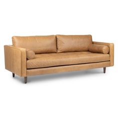 a tan leather couch on a white background