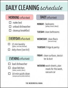 the daily cleaning schedule is shown in this printable version, with instructions to keep your house clean and organized