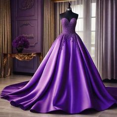 Quince Dress Aesthetic, Purple Gown Aesthetic, Quinceanera Dresses Yellow, Ball Gown Purple, Dark Purple Prom Dresses, Debut Themes, Gown Aesthetic, Purple Quinceanera