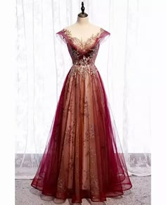 Beautiful Gradient, A Line Prom Dress, Red Evening Dress, A Line Prom Dresses, Dresses 2020, Formal Gown, Tulle Prom Dress, Black Prom Dresses